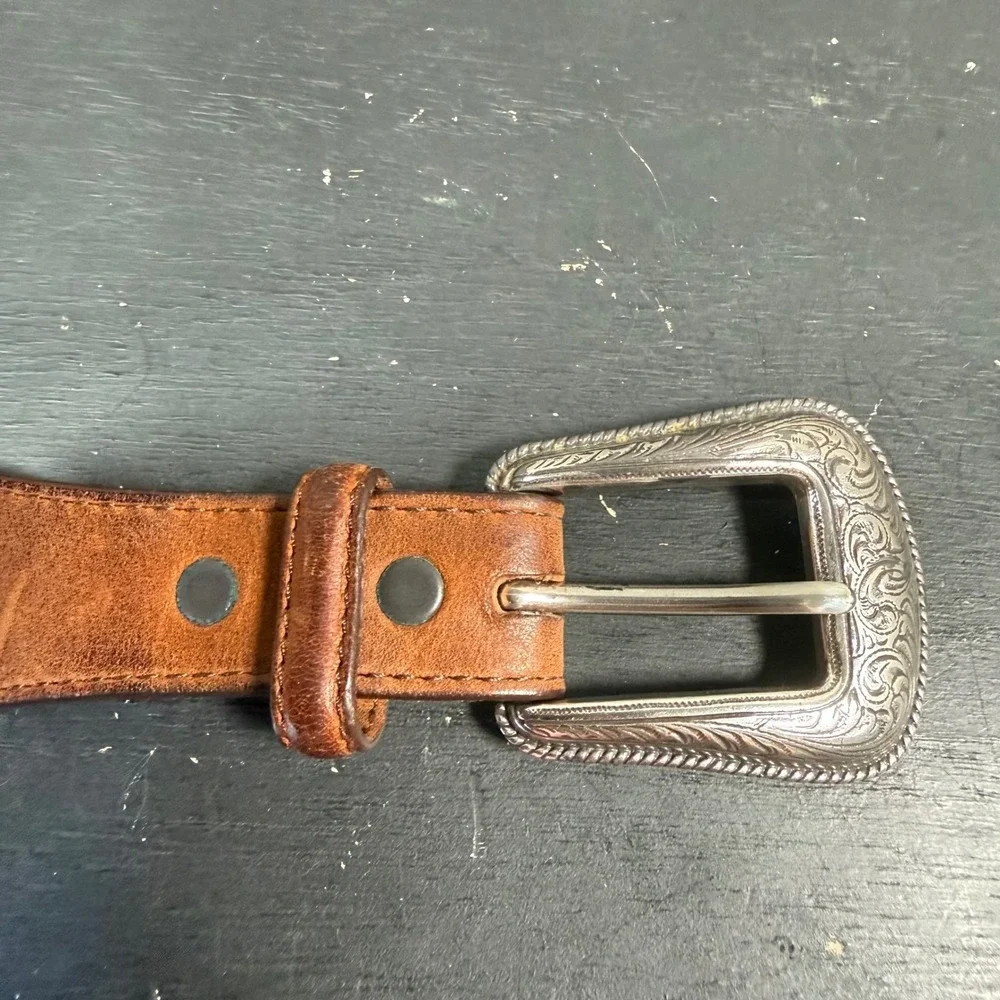 Orvis Buffalo Nickel Woven Inlay Leather Belt Mens 32 Brown Western Cowboy Boho